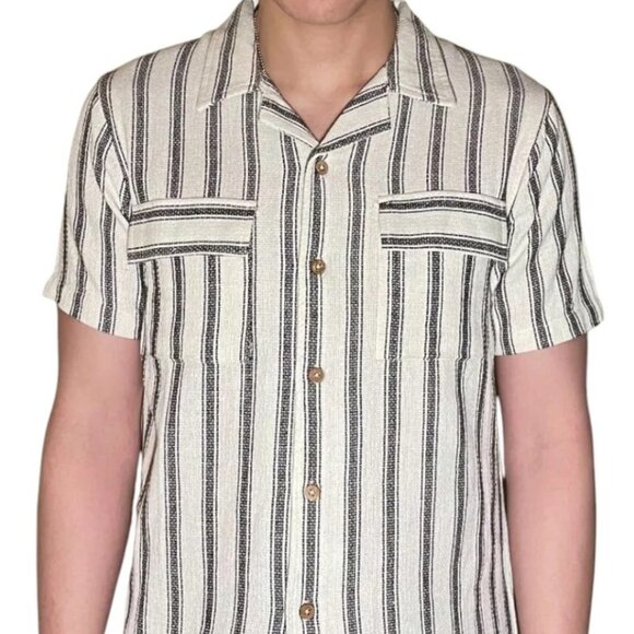Soulstar Beige with Black Stripe Textured Weave Shirt - Picture 1 of 2